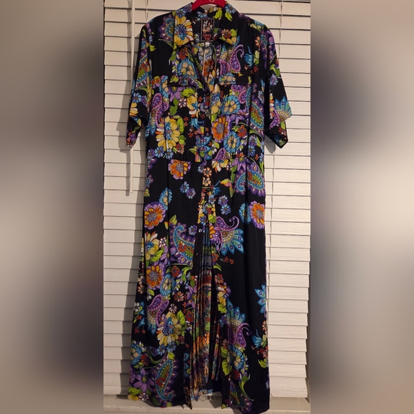 NWT Johnny Was Catriona Black Midi Dress with Colorful Floral Patterns Size L - Picture 2 of 13